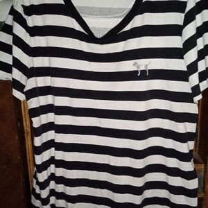 PINK Victoria's Secret Black and White Striped Tee